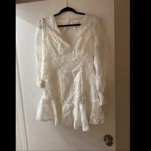 Selfie Lexie jacquard-print white dress, back cut out long sleeve